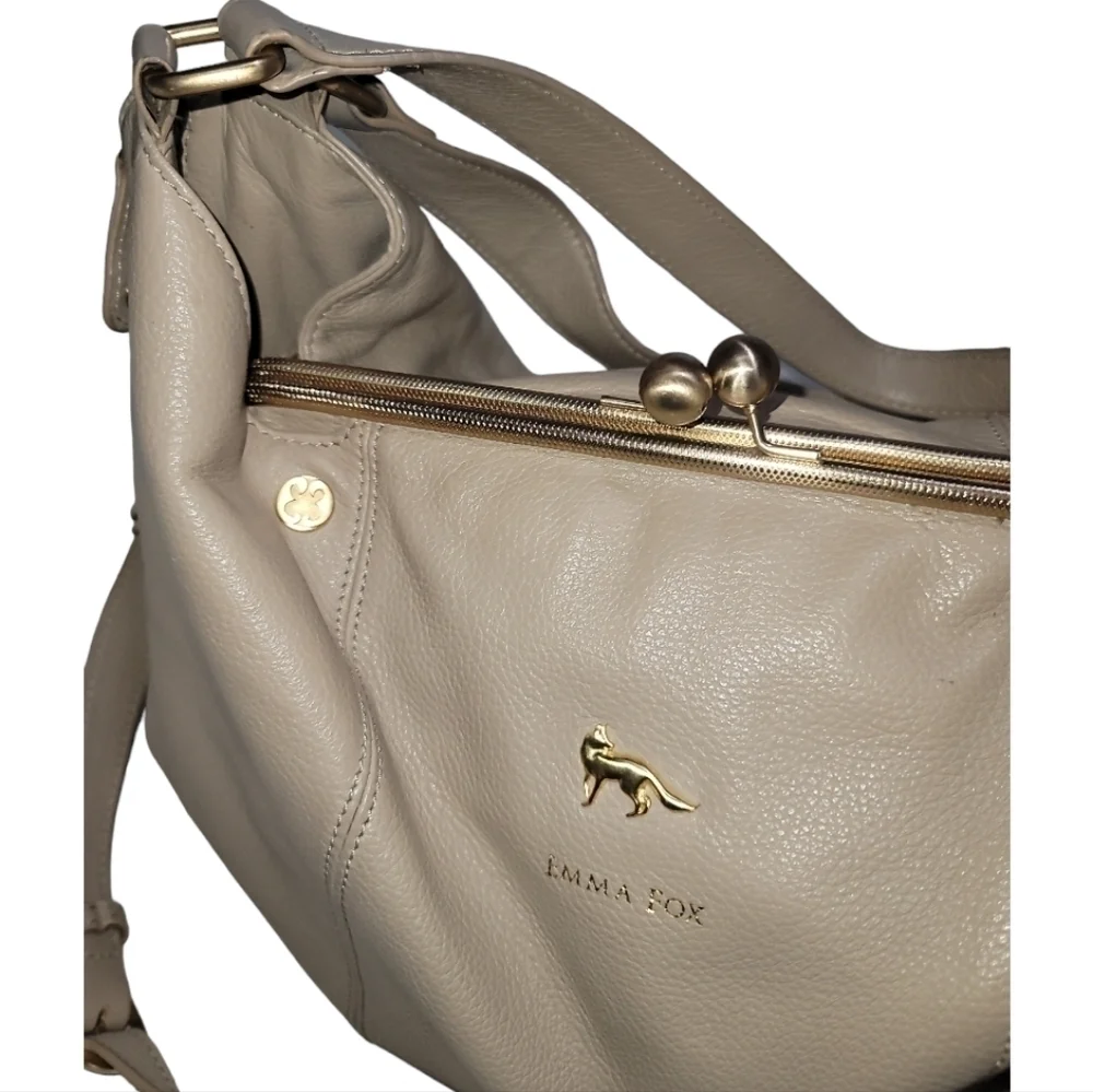 Emma Fox Dressage Kiss Lock Hobo Bag Cream Gold Hardware Lined